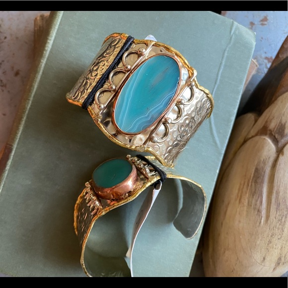 From St Xavier Jewelry - From St Xavier Sunasi Green Agate Cuff Bracelet